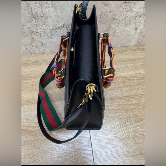 GUCCI Black/Multicolor
Leather Lunar New Year Medium Diana Bamboo Handle Bag - Picture 3 of 6